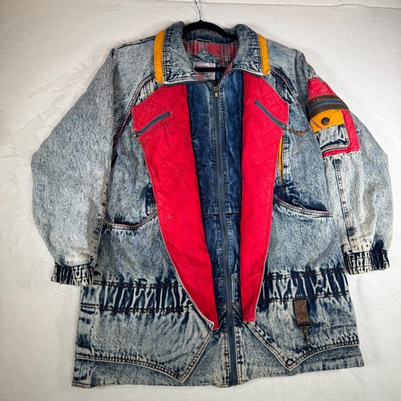 Vintage Current Seen‎ 80s Acid Wash Denim Jacket Plaid Lining Size M - Picture 3 of 11